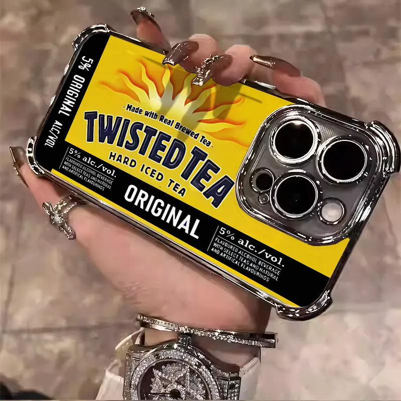 Twisted Tea Beer Lover Energy Drink Collection Tough Electroplated TPU Casing For iphone 16 15 14 13 12 11 X XS PRO PLUS MAX Four Corners Anti-Fall Transparent Soft Silicone Gift Shockproof Protection Anti-Drop Protective Protector Phone Cases Shell Cover