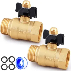 Brass Garden Hose Shut Off Valve Full Flow, No Restricted-Flow Water Shut-Off Connector, 3/4" GHT Garden Hose Full Port Ball Valve Adapter (Butterfly Handle 2 count)