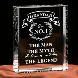 Acrylic Plaque Grandad Decorative Block Gift - Personalized Plaque Engraved with "Grandad No.1 The Man The Myth The Legend" | Perfect Father’s Day, Birthday & Christmas Present for Home/Office Decoration, Ideal Grandpa Gifts for Holiday, Family Decor