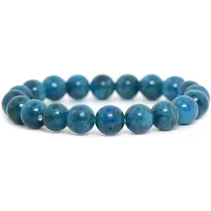 Natural Apatite Gemstone 10mm Round Beads Stretch Bracelet 7" Unisex