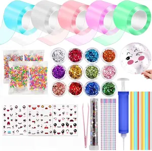 Nano Tape Bubble Kit, Nano Double Sided Adhesive Tape Bubbles, 5Pcs Nano Tape,1m/3.28 ft Each Roll Nano Tape Double Sided Tapes with Luxe Glitter, Clay, Beads, Cute Stickes for Party Favors