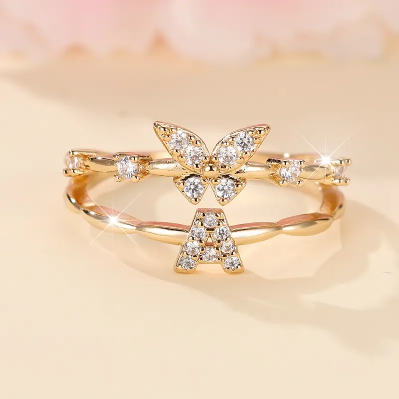 Butterfly Initial Ring A-Z, Elegant Dainty Stacking Rings for Women, Beautiful Rings, Perfect Birthday Christmas Gift, Wearable All Year Round, Gift Jewelry