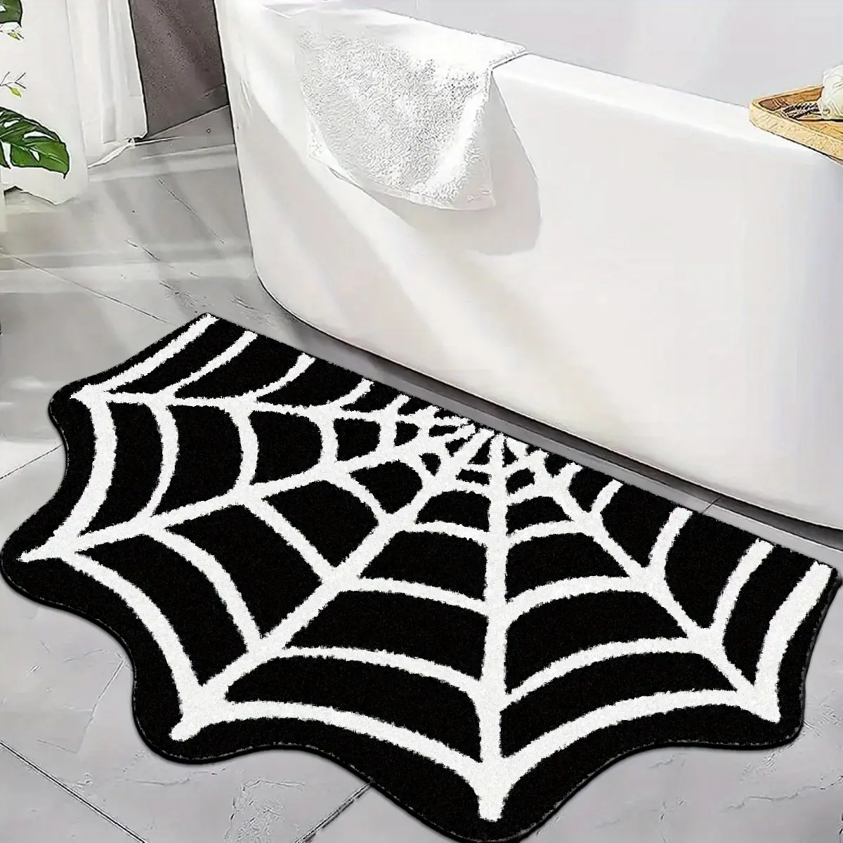 Spider Web Design Bath Mat, Bath Mats for Bathroom Non Slip, Soft Non-Slip Spooky Halloween Bathroom Rug, Two Sizes Available, Perfect for Holiday Home Decor