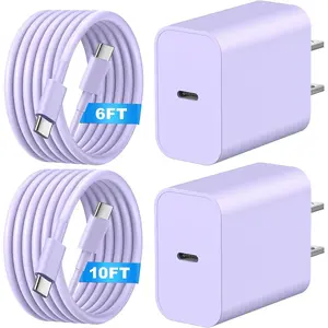 SANPRIO Fast Charger for Phone 17, 2 Pack Type C Wall Charger Blocks with 2 Pack 6FT/10FT USB C to USB C Cables for Phone 17/16/15/Max/Pro, iPad, Switch, Samsung, Purple - Charging