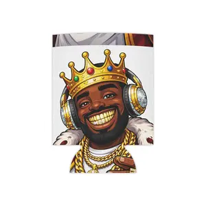 King with Headphones Can Cooler | Beverage Holder, Hip Hop Crown Design