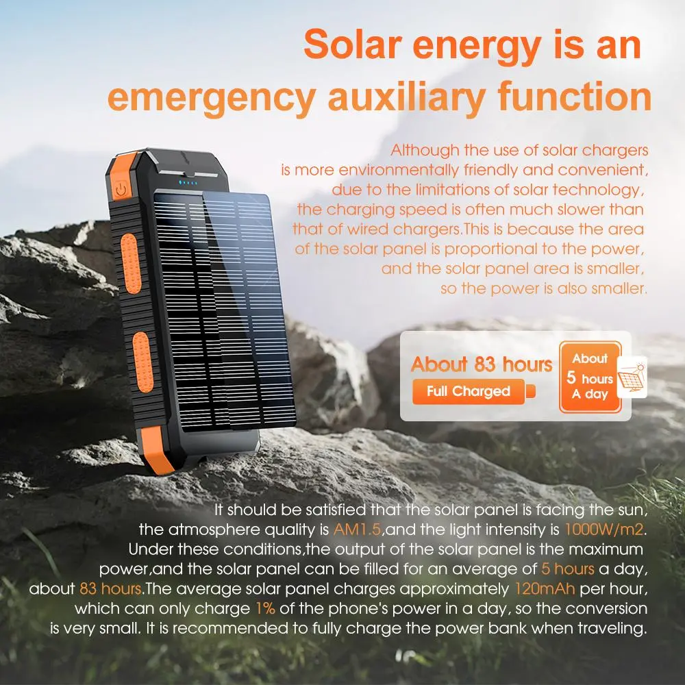10000mAh Portable Solar Power Bank, Dual USB Output Port Waterproof Power Bank with LED Light, Solar Phone Charger Compatible with iPhone & Android #GLOBAL PICKS