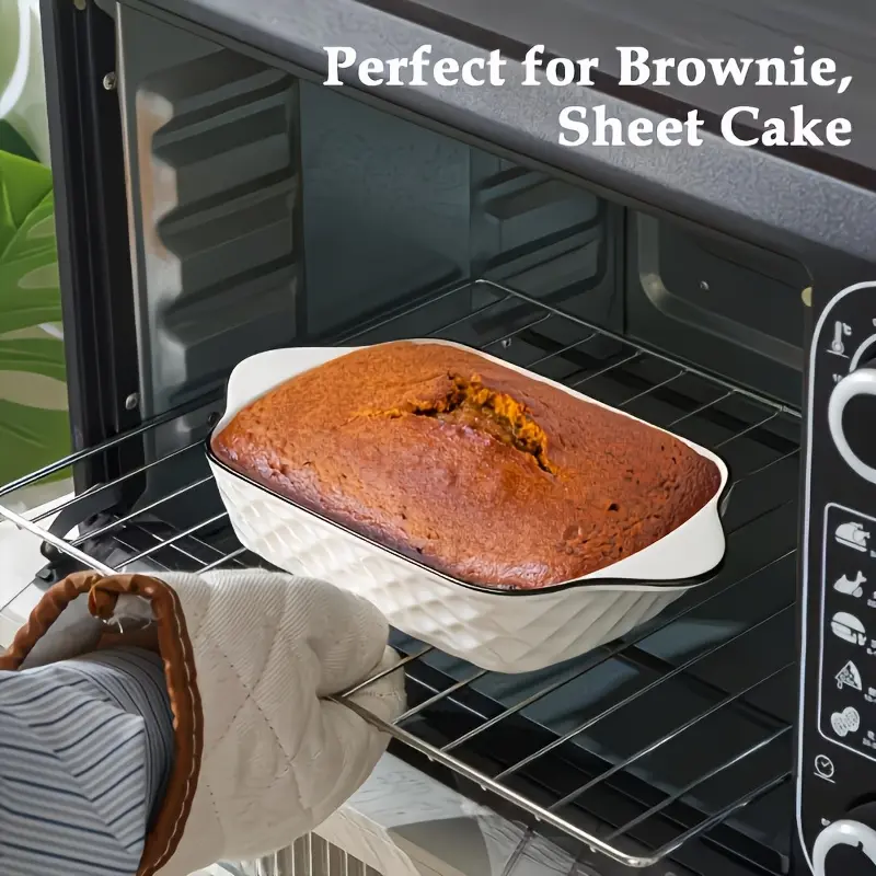 Ceramic Baking Pan Set, 36oz Rectangular Black White Diamond Bakeware with Handles, Oven Microwave Freezer Safe High Temp Resistant Lasagna Dish, Great Kitchen Bakeware & Christmas Present
