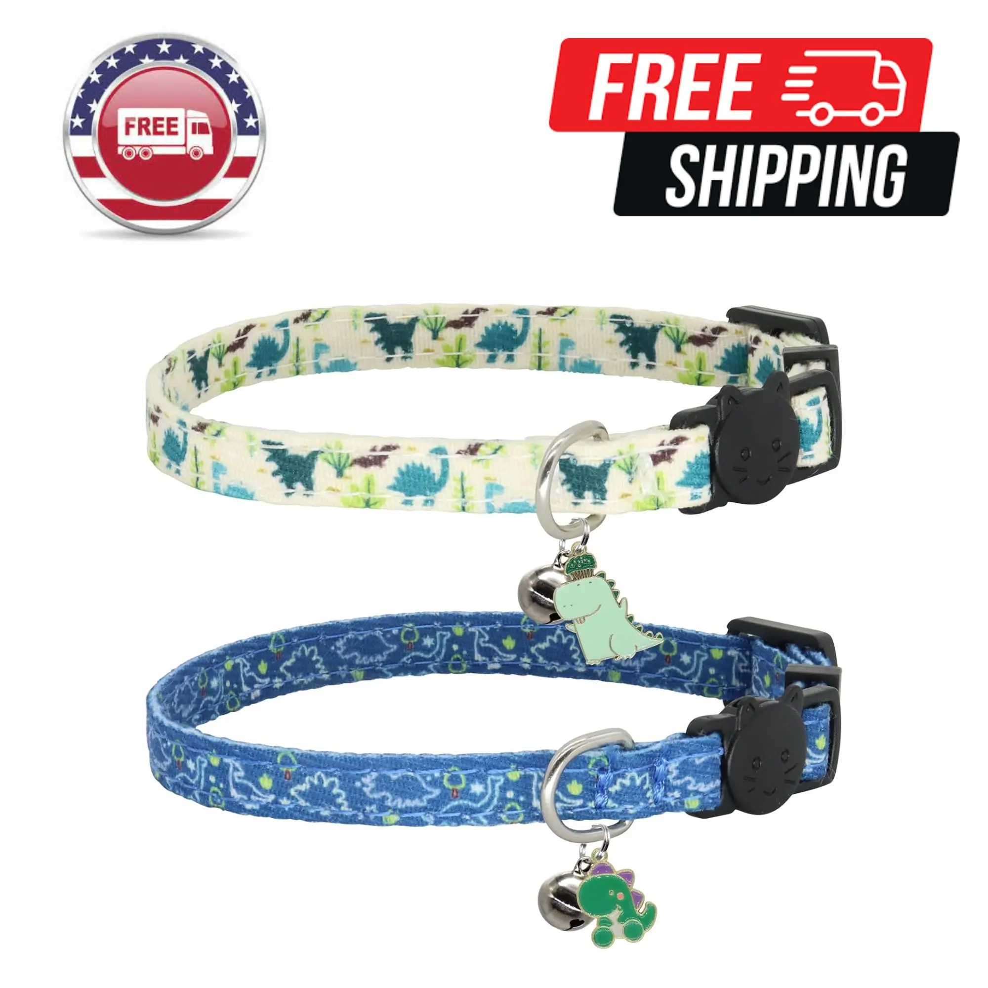 Cat Collars for Boy Cats, 2 Pack Breakaway Cotton Kitten Collar with Bells
