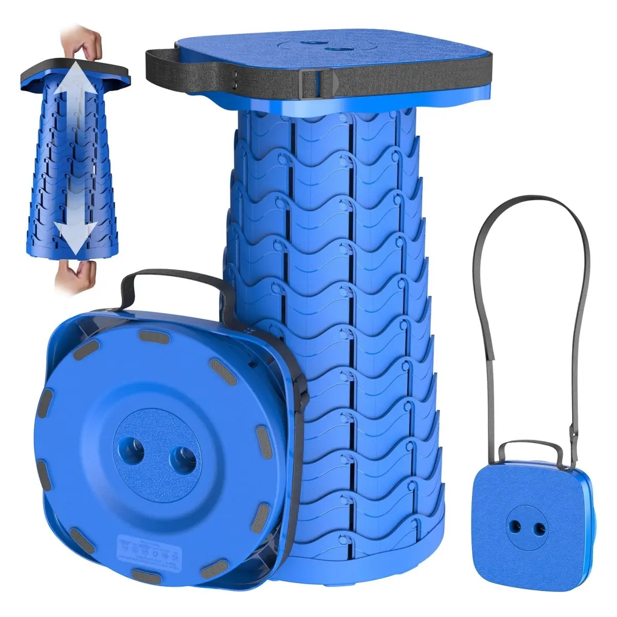 212 MAIN Collapsible Telescoping Stool Portable Blue, Functional Adjustable Height, Sturdy Square Retractable Seat, Max Load 485 lbs for Camping, Hiking Gear, Fishing, Outdoor Indoor Travel, Adults & Youth