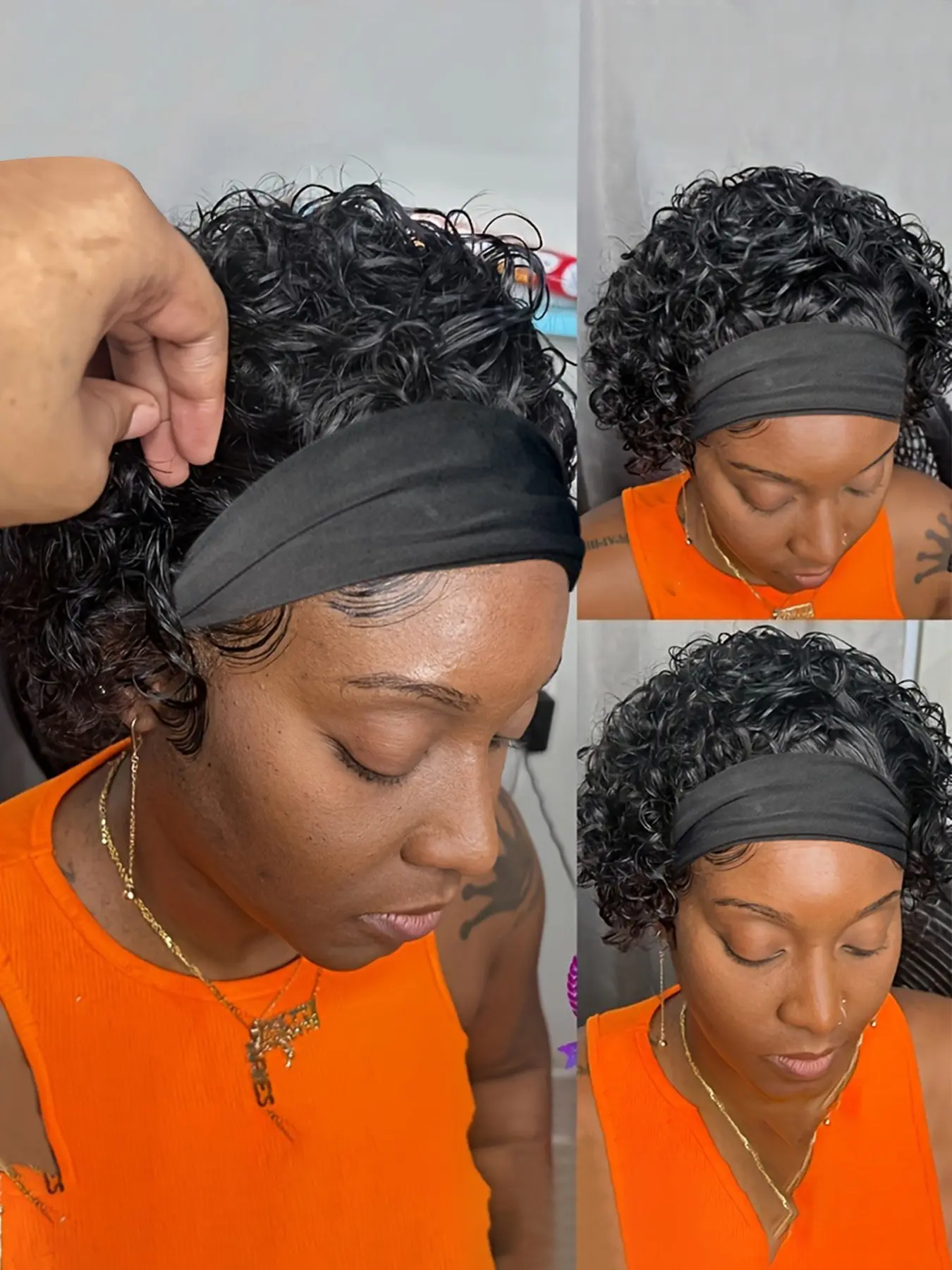 Curly Wave Headband Wig Pixie Cut Wig Valentine's Day Wig Full Machine Made Wig 150% Density 6 Inch Black Woman Wigs Curly Wigs