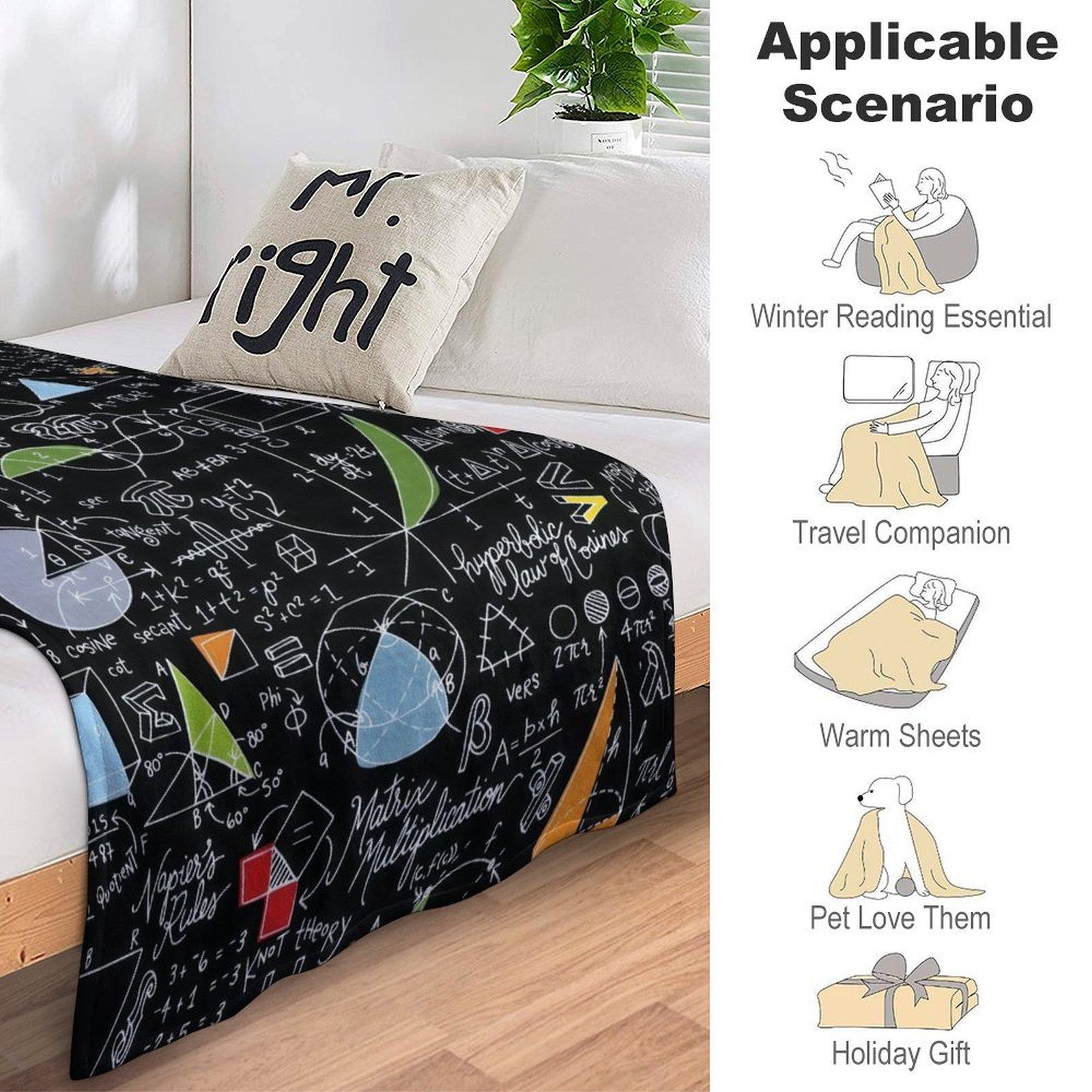 Math Formulas & Geometry Chalkboard Throw Blanket ,  STEM Lover Gift  , Engineer & Teacher Gift