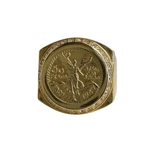 DRGG-02596 14KT 50 PESOS MEXICAN COIN MEN’S CZ RING 11