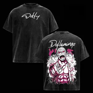 One Piece Doflamingo Vintage Washed Oversized T-Shirt, Anime Manga Graphic Streetwear Unisex Casual Fashion Tee for Fans Daily Outfit