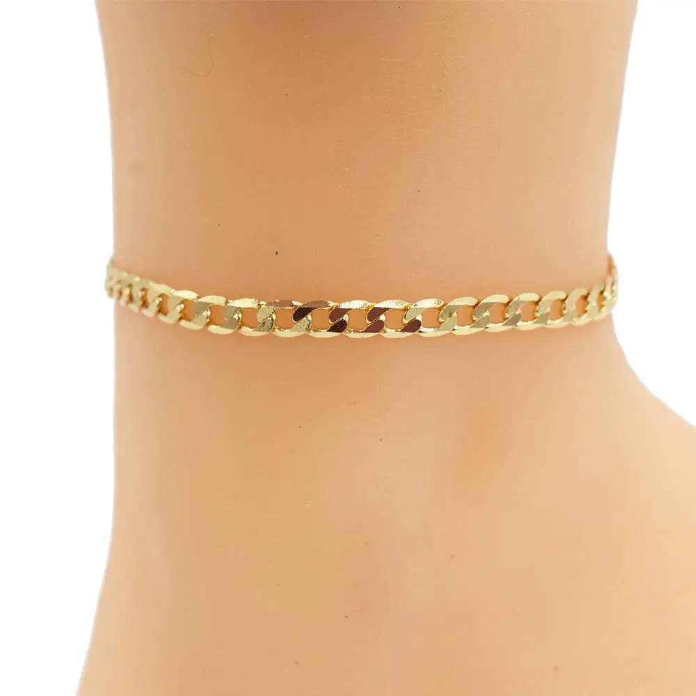Women's 18-Karat Layered Real Gold-Plated Cuban Motif Anklet - Chain Style Anklet, Cuban Chain Bracelet #19, Cuban Motif Anklets, Chain Style Anklets
