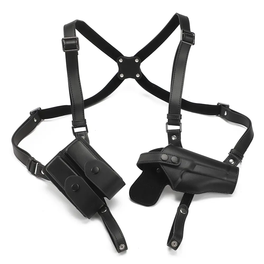 Adjustable Concealed Outdoor Carry Shoulder Holster - Tactical Underarm Rig with Dual Elastic Magazine Pouches, Black Hunting Gear for Men, Functional Outdoor Accessory
