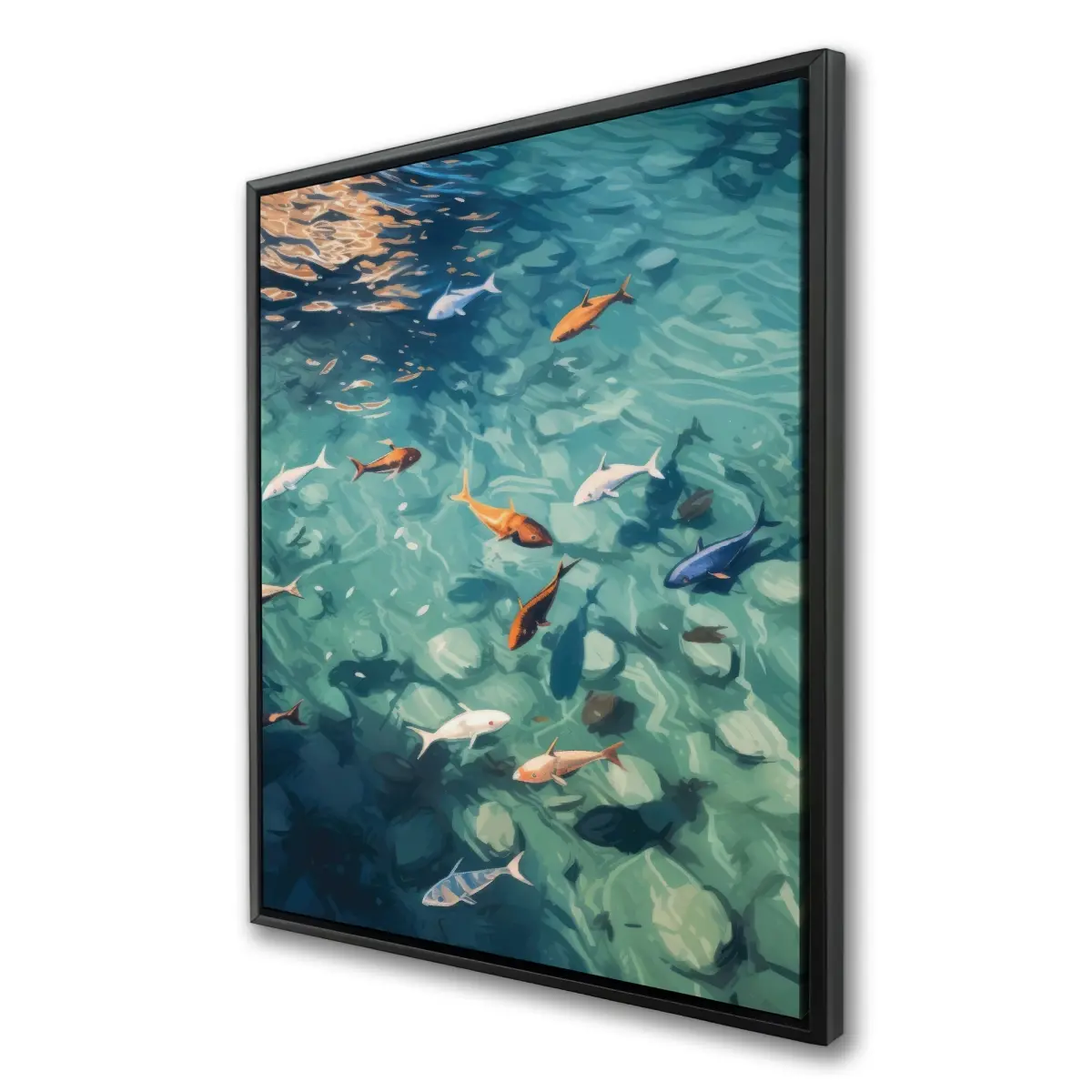 Pictorem C1FC3648B2J4NS 36 x 48 in. Caustic Fish - Beige Framed Canvas Wall Art - Print
