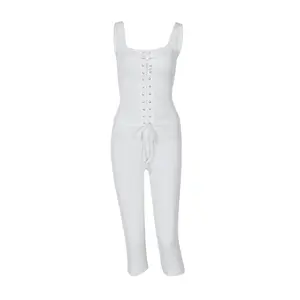 2025 Women’s  2 Piece Outfits Sleeveless Capri Sets Tie Up Tank Top & Short Set Summer Pants Set Going Out Club Outfit