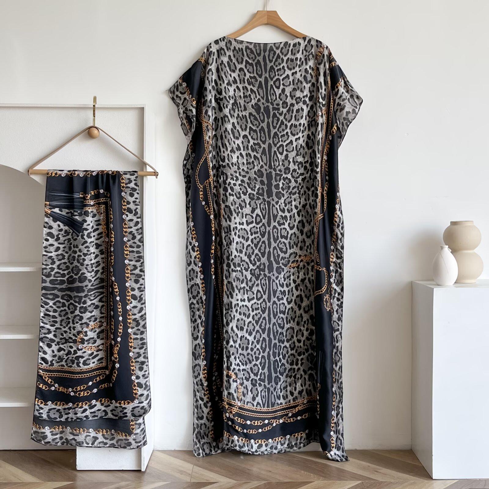 Women's Long Shawl Set Floral Print Robe Set with Shawl Collar Dress, Long Scarf Headband