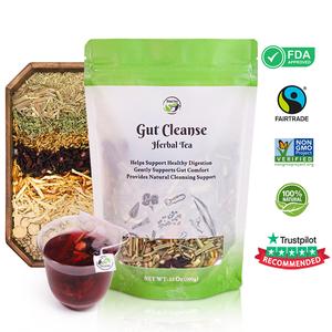 Gut Cleanse Herbal Tea – Mint Ginger Lemongrass Botanical Blend | Caffeine-Free | Non-GMO | 9 Natural Herbs Beverage | Edible corn fiber tea bags(100g)