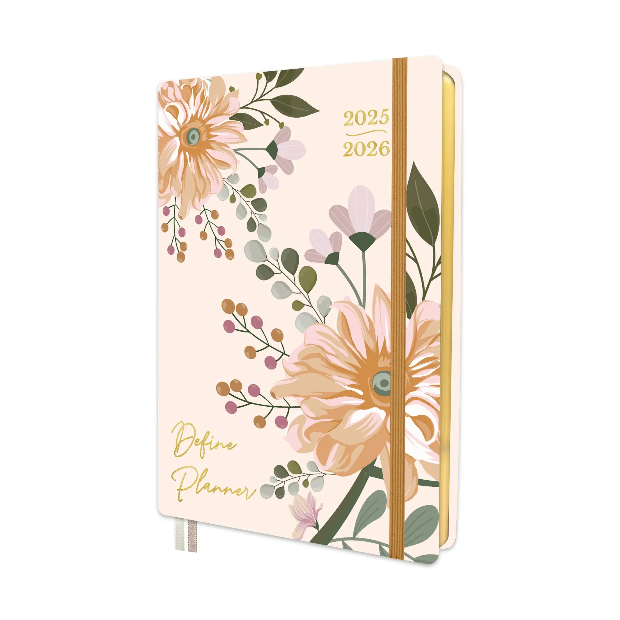 Define Planner 2025-2026 Mid-Year Monthly & Weekly Planner Faux Leather Softcover Matte Gold Trim Lay-Flat Binding 120 gsm Bleedproof Bright White Pap