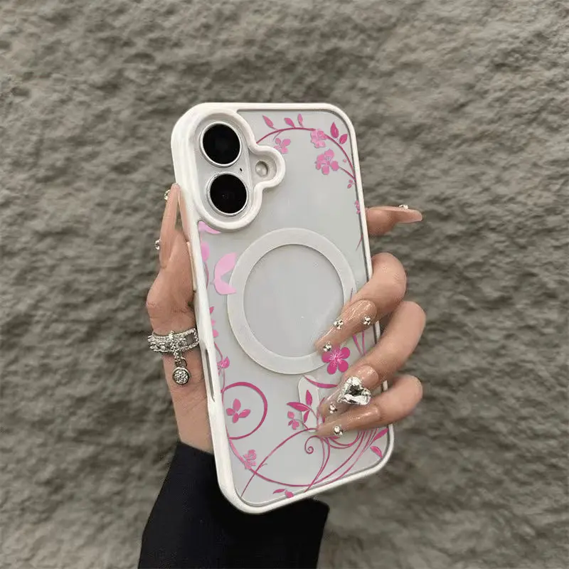 Pink Small Floral Shockproof Phone Case - Flower Design Accessory for iPhone 12/13/XR/X/14 Pro/15/16 Pro Max Smartphones