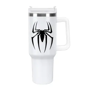 40oz Travel Tumbler - Large Capacity Car Cup with Black Spider Graphic - Portable Stainless Steel Tumbler with Straw, Spill-Proof Lid, Insulated for Cold Drinks, Drinkware, Reusable Mug Bottled