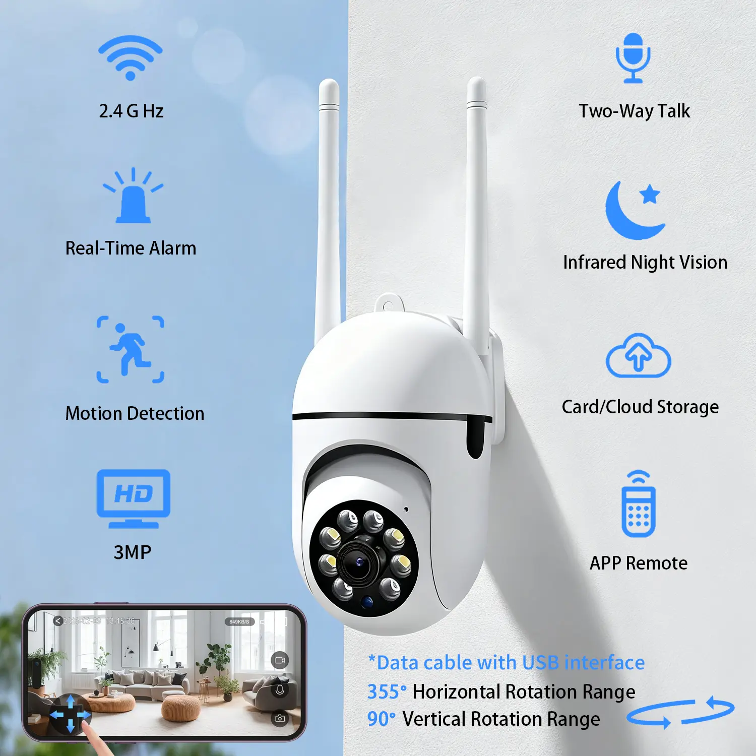 PCGVY  3MP Wired WiFi Home Security Camera, Indoor 360° Pan & Tilt Camera, AI Motion Tracking, Color Night Vision, 2-Way Audio, Alexa Compatible, Remote Access, SD & Cloud Storage