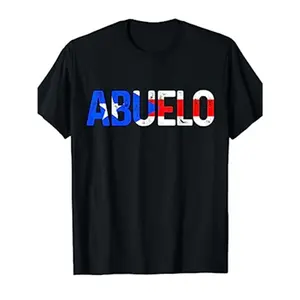 Cotton Short Sleeve  T-Shirt [Puerto Rico Pride Tee] Puerto Rico Flag-Inspired Abuelo Pride Men's T-Shirt - 100% Cotton, Casual, Short Sleeve, Round Neck, Machine Washable - Ideal Father's Day Gift