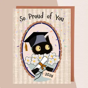 2026 Diploma Cat Graduation Card Cute Black Cat Graduation Card 2026 College Graduation Greeting Cat Lover Graduation Gift A2 Blank
