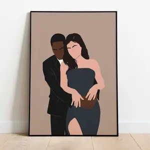 Mixed Couple Wall Art Poster Biracial Couple Art Print Interracial Couple Home Decor Anniversary Gift Art