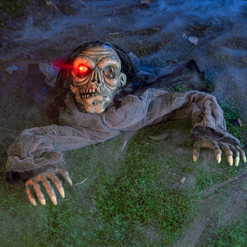 Halloween Animated Zombie Groundbreaker with Decayed Face Halloween Animatronic
