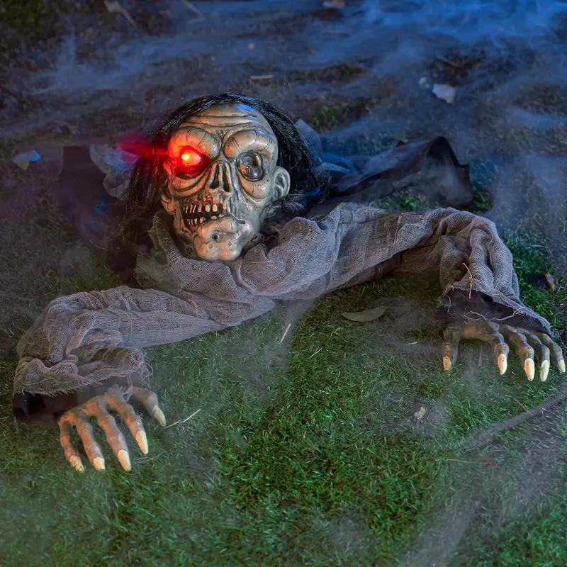 Halloween Animated Zombie Groundbreaker with Decayed Face Halloween Animatronic