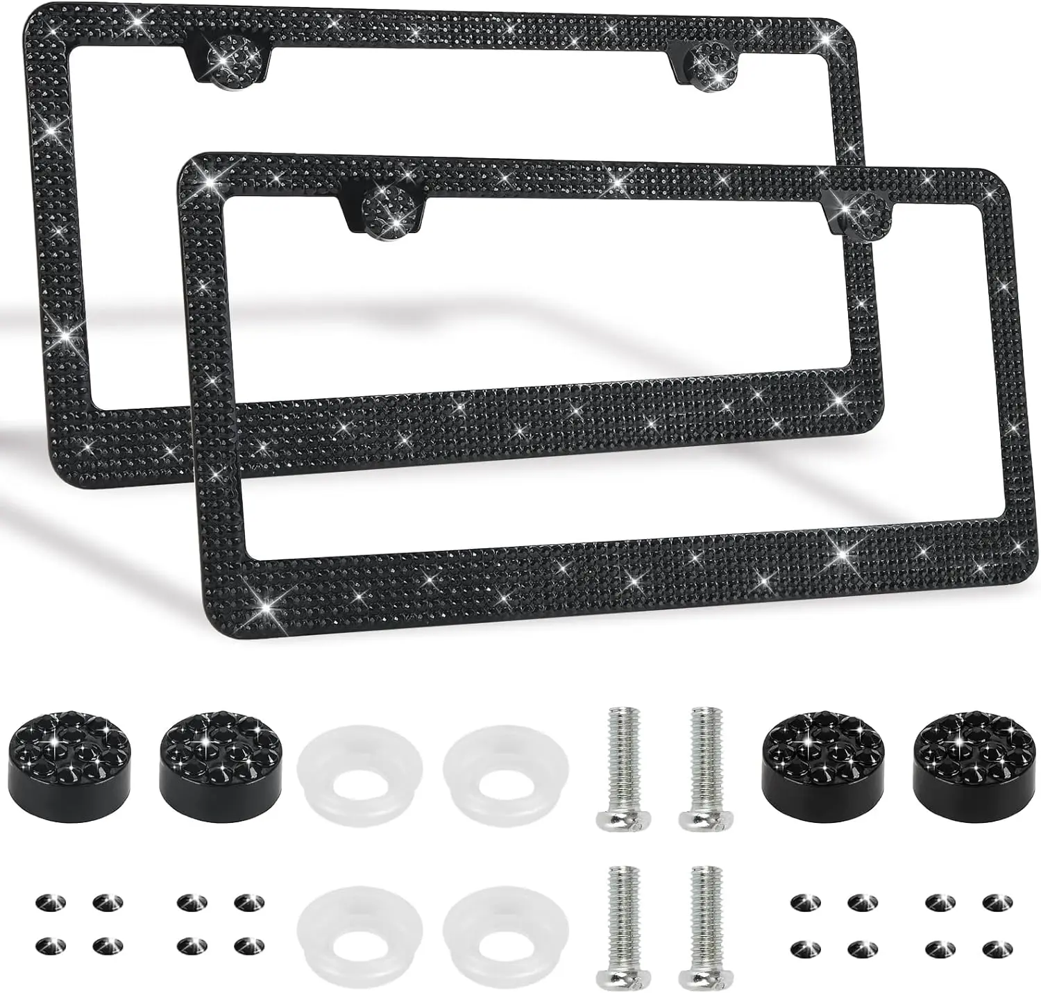 2 Pack Bling License Plate Frames  Sparkly License Plate Frame for Women Durable Black Bling  Accessories