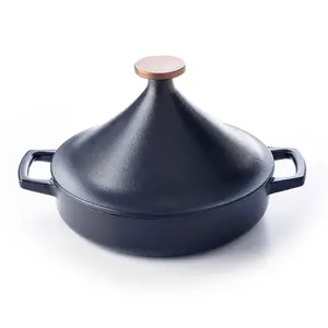 Alva Nori Enameled Cast Iron Tagine Pot - 11" 102.4 Oz Induction-Compatible Sturdy Kitchen Cooking Pot with Scratch-Resistant, Non-Toxic Surface, Cone Lid, Bronze Metal Knob, Handles