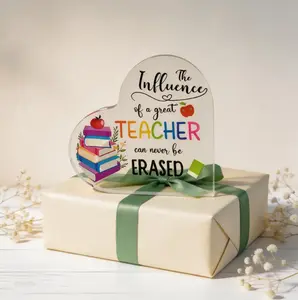 Mid year sale,deals for you,restock,summerwins,Glossy Transparent Waterproof Acrylic Heart Plaque Sign - 'The Influence of a Great Teacher Can Never Be Erased' Decor, Meaningful Graduation Gift for Teachers, Desk Ornament & School Farewell Keepsake,