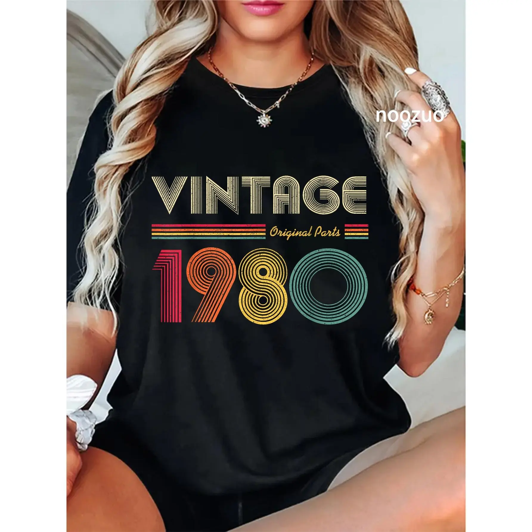 Vintage Graphic T-Shirt, Funny 1980 Original Parts 46th Birthday Gift for Men and Women, Casual Cotton Short Sleeve Everyday Top