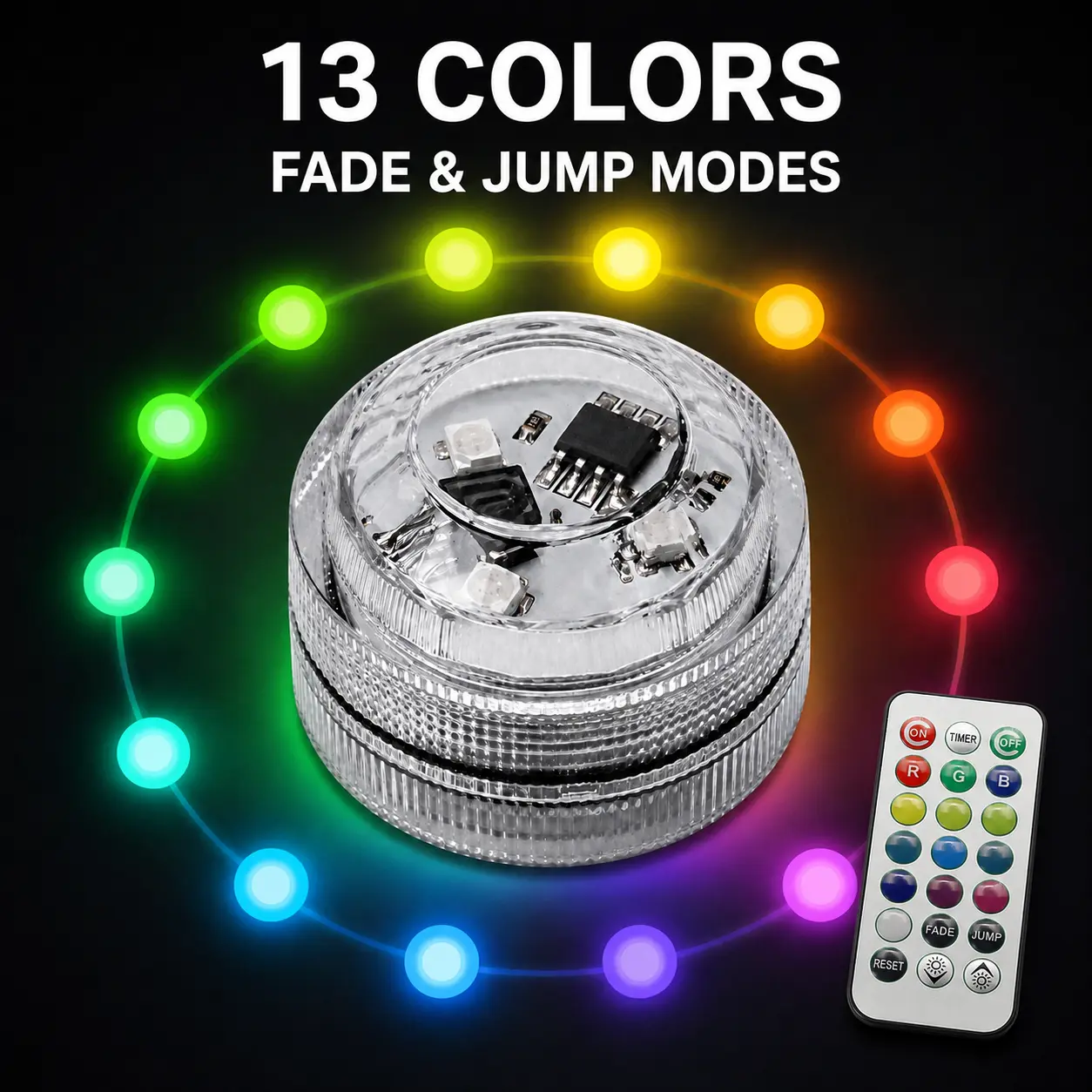 Mini RGB LED Car Interior Lights with Remote Control, 13-Color Wireless Ambient Lighting, Adjustable Brightness, Adhesive Accent Lights for Car, SUV and Truck