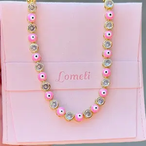 Pink Evil Eye bracelet,  with Sparkling Crystal Beads - Gold-Plated Chain, Stylish Protection Jewelry for Women