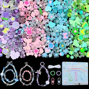 Cute Bracelet Making Kit for Girls – JoyJellies Acrylic Beads Set with Charms, String & Keychain Clips DIY Jewelry Craft Kit