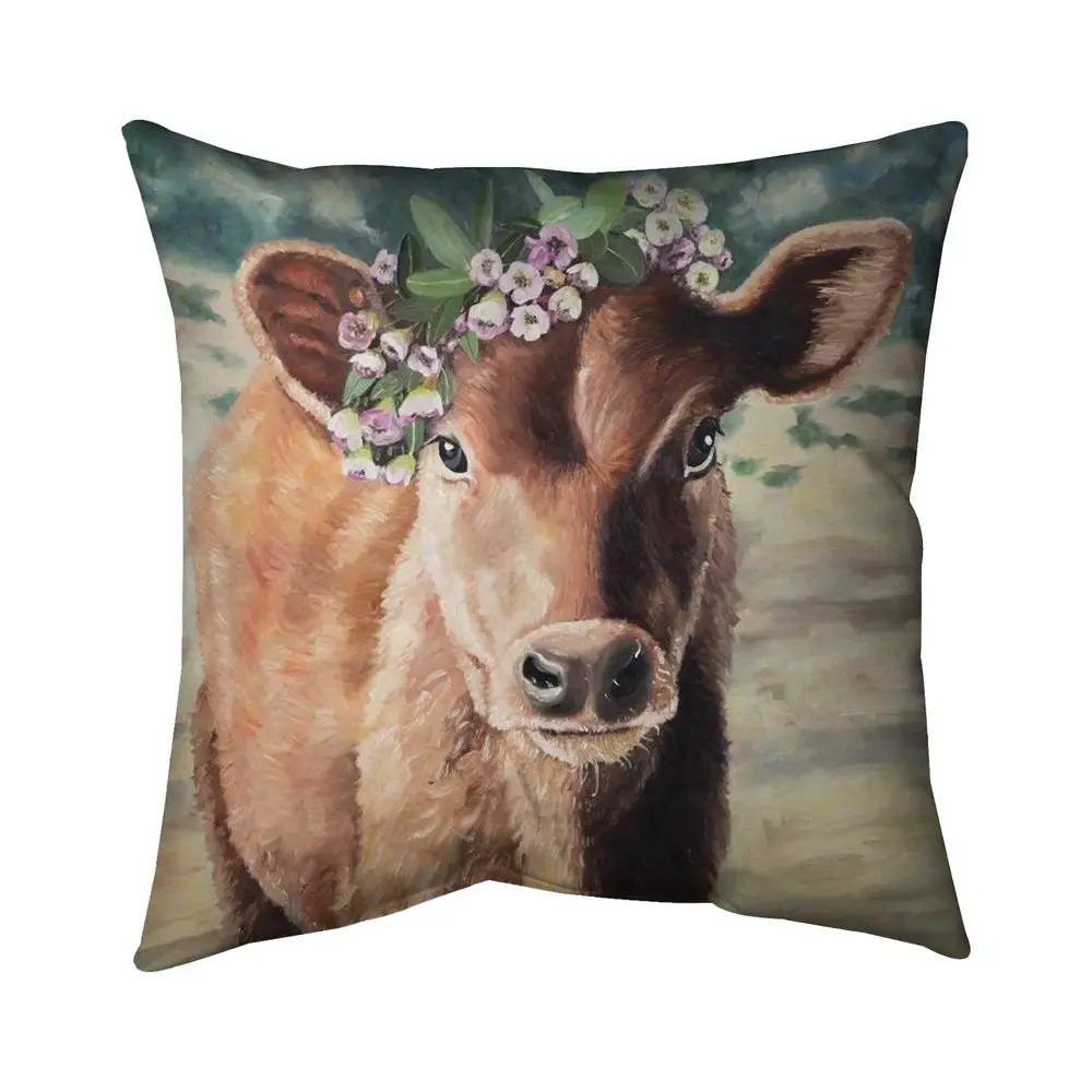 360 Stand Cute Jersey Cow Pillow - 16x16 in, Polyester Fill, Farm Animals Home Decor, Farmhouse Style, Bedroom Use, Easy Cleaning (Model 5541-1616-AN512), Poly Twill, Polyester Insert, Armchair, Cushion, Vibrant