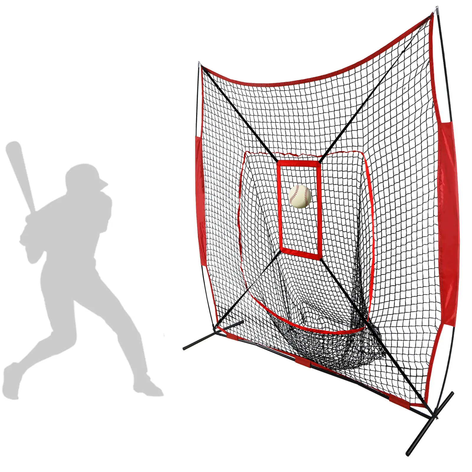 7x7 ft Portable Batting Cage for Baseball & Softball, Polyester Practice Net with Steel Frame and Strike Zone, Lightweight 11.68 lbs Training Equipment with Carry Bag