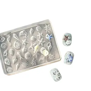 Summer Oceanic Nail Art Mold, Seashell Conch Snail Dolphin 3D High Transparency Nail Template, DIY Nail Decoration Tool