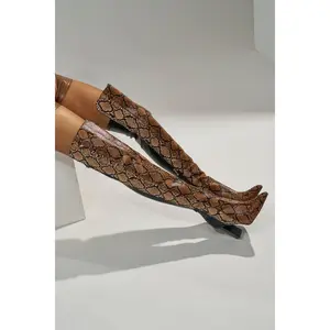 AKIRA GOLD NOAMI MULTI SNAKE PRINT CHUNKY HEEL BOOT