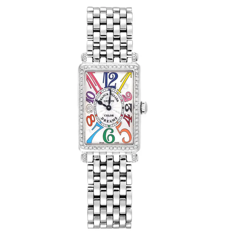 Franck Muller Long Island 902 Quartz Stainless Steel Aftermarket Diamond Bezel White Color Dreams Dial Stainless Steel Bracelet Ladies Watch WHT031785