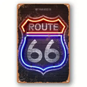 A retro Route 66 neon aluminum sign interesting Route 66 aluminum poster bar decoration restaurant decoration street decoration