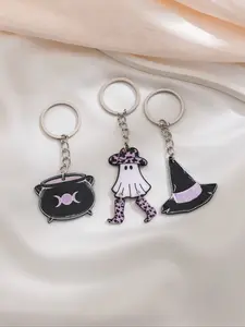 Punk Style Acrylic Keychain Set, Ghost Cat Hat Design, Perfect for Bags & Phones, Ideal Halloween Gift for Couples & Friends