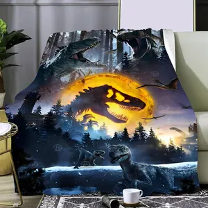 Dinosaur-Themed Flannel Blanket: Super Soft, Personalized Design, Suitable for Sofa, Bedroom, Gift, HD Print, All-Season Use, 100% Flannel, 250-300g Weight, 59.06" x 150cm, 51.18" x 130cm, 39.37" x 100cm, 27.56" x 70cm, 59.06" x 200cm, 59.06" x 300cm