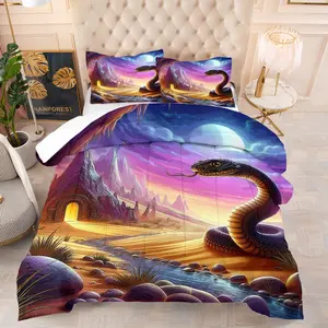 "Dreamy Giant Python" Themed Bedding Set — 2/3-Piece Cartoon Snake Comforter Set. Soft, Comfortable, and Aesthetically Pleasing Bedroom Decor for Kids and Teens (Includes 1 Quilt + 1 or 2 Pillowcases).