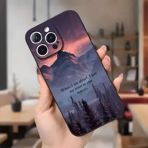 Case for iPhone 16 Pro Max 15 Plus 14 13 12 11 XS XR Bible Psalm 56 3 Christian Quote Landscape Aesthetic Trendy Pattern Drop Protection Shockproof Soft Silicone smartphone Cover