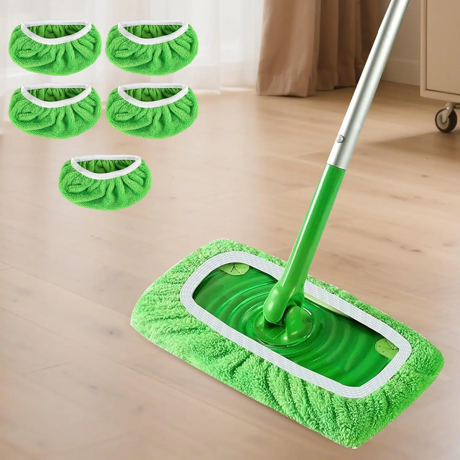 Pet Supplies 5-Pack Reusable Microfiber Mop Heads with Chenille Cloth - 10-12 Inch, Removable & Washable, Dry & Wet Flat Mop Replacements for Hardwood, Laminate Floors (Green)